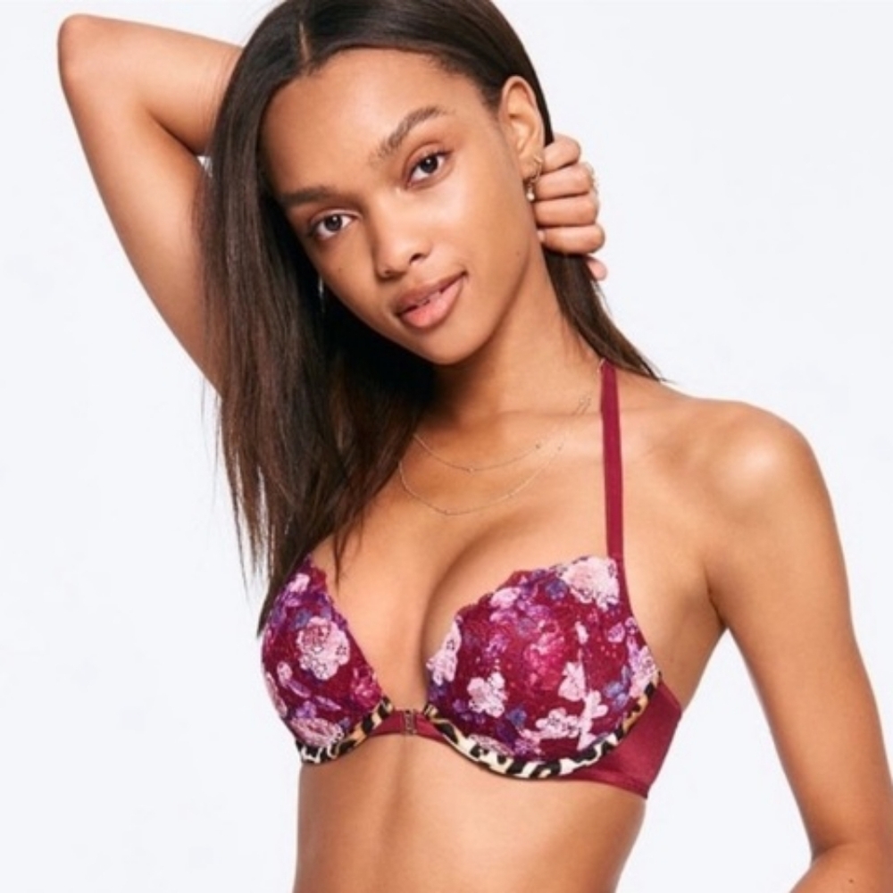 Victoria's Secret PINK 32DD Floral Cheetah Print Racerback Date Push-up Bra
